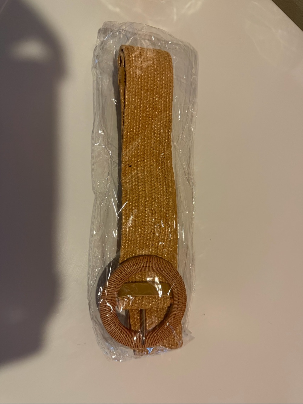 Woven Tan Belt with Round Buckle - Women's Accessory